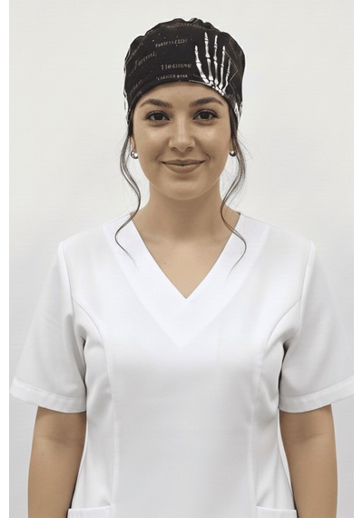 Unisex İskelet Desenli Doktor Hemşire Radyoloji Ortopedi Cerrahi Saç Bonesi Siyah