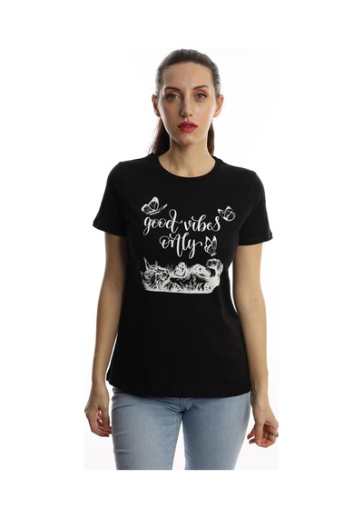 Kadın Good Vibes Only Yazı Baskılı Tişört Siyah Kadın Good Vibes Only Yazı Baskılı Tişört Siyah