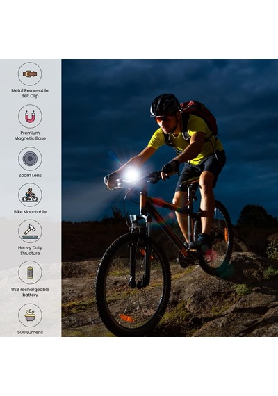 Gogreen Power Gg-zoomıe Zoomie Usb Şarj Edilebilir Cob Led El Feneri, Led Bisiklet Farı, Zoom Lensli 500 Lümen