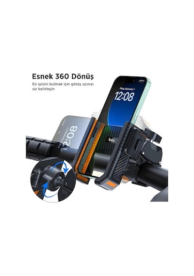 Bix Bph01 Gidon Bağlantılı 360 Dönebilen Titreşim Önleyici Bisiklet Ve Motosiklet Telefon Tutucu Siyah