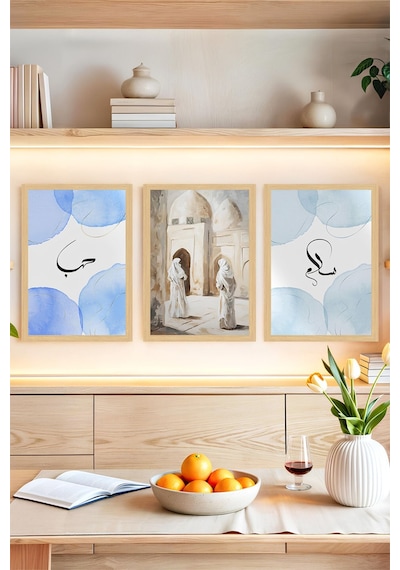 "sevgi, Selam Ve Gelenek" Temalı 3'lü Dekoratif Tablo Seti İslami Estetikle Buluşma Crvs1219 21 X 30