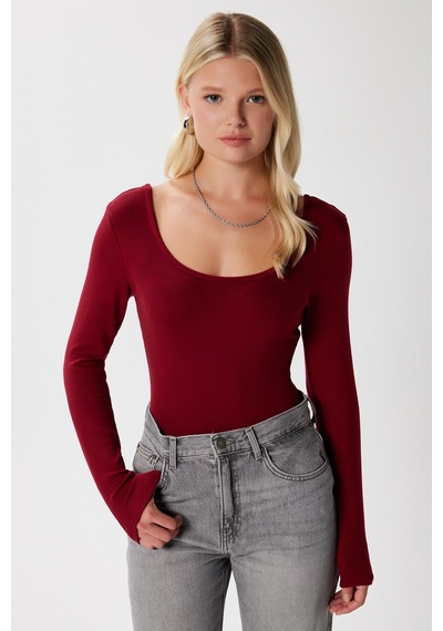 Ritnice Kadın Heat Lux Touch U Yaka Bordo Uzun Kol Soft Bluz Bordo