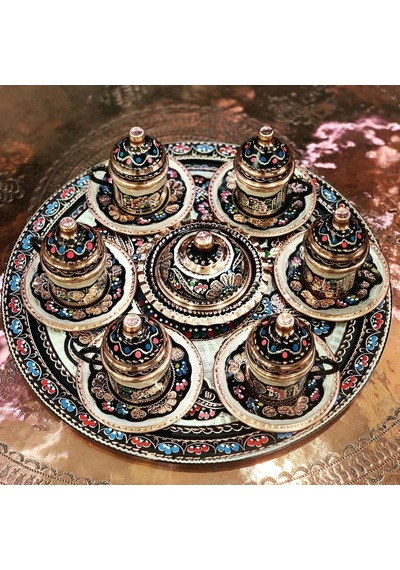 Hakiki Erzincan Bakır 8'li Kahve Fincanı Lokumluk Set Bakır