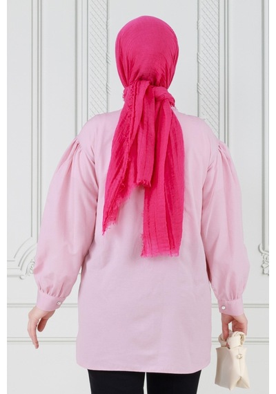 Sevitli Önü Gül Detaylı Tunik-pembe-3635-pembe Pembe