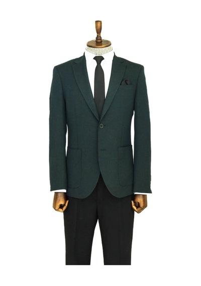 Wessi Kendinden Desenli Slim Fit Sivri Yaka Yeşil Erkek Ceket 001