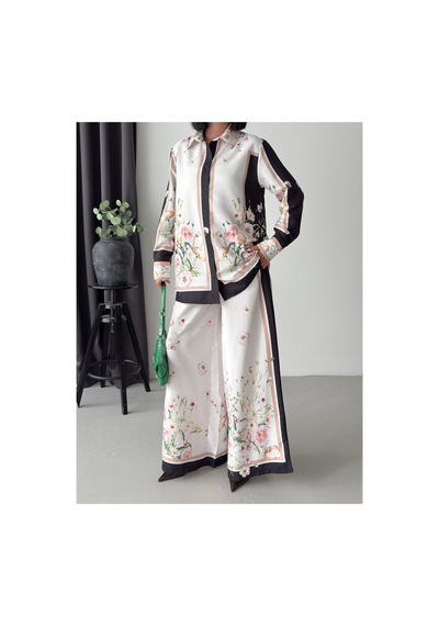 Wellway İthal Chokellaa Kumaş Çiçekli Tunik Gömlek & Pantolon 2li Takım-sarı -26126 Siyah