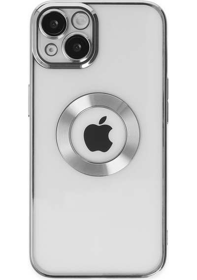 Apple Uyumlu iPhone 14 Yanları Renkli Lens Korumalı Logo Gösteren Şeffaf Luxury Kılıf - Açık Mavi