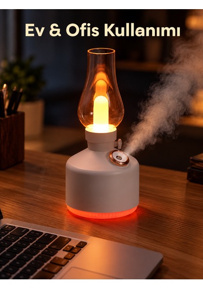Alfagift Şarjlı Nostaljik Gaz Lambası Hava Nemlendirici Ve Buhar Makinesi- Dekoratif Masa Ve Gece Lambası Yeşil