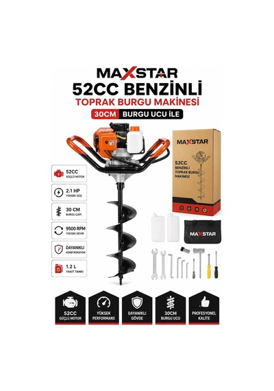 Maxstar Spr3030 52cc Benzinli Toprak Burgu Makinesi 30cm Burgu Fidan Dikme Çukur Açma Delme Mak
