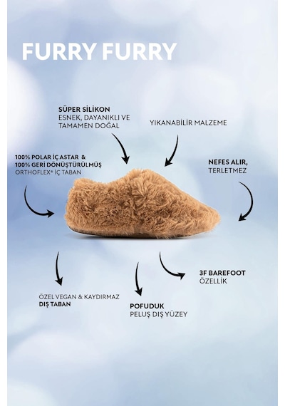 Furry Furry Kestane Kahverengi Kürk Barefoot Patik Kahverengi