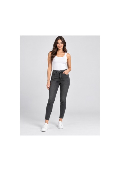 Nova Earth Art Unisex Antrasit Yüksek Bel Skinny Kısa Boy Kot Pantolon 30