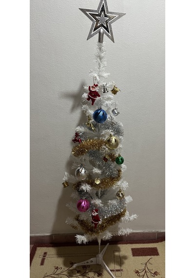 120 Cm Beyaz Yılbaşı Çam Ağacı Seti Süs+led Işık+tepelik