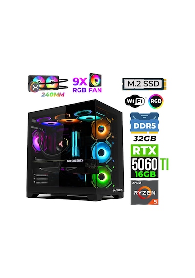 Xaser Nova-X150 R5-7600 32 GB 1 TB M.2 NVMe SSD 16 GB RTX5060Ti Free Dos Masaüstü Oyuncu Bilgisayarı