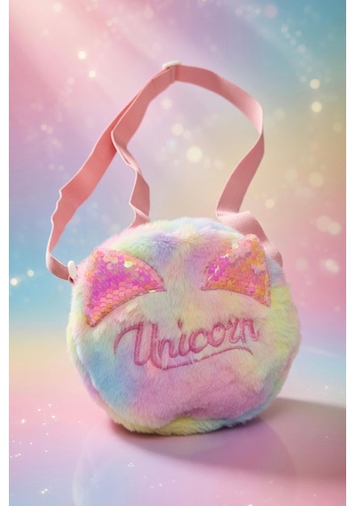 Mollycrush Kız Çocuk Unicorn Yazı Tasarımlı Hediye Peluş Çanta Ayarlanabilir Askılı Renk Geçişli Model Çok Renkli