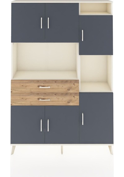 Arges Dolap 9 Raflı 2 Çekmeceli 6 Kapaklı 132x30x195 Aytaşı-antrasit/çam Antrasıt/atlas Çam