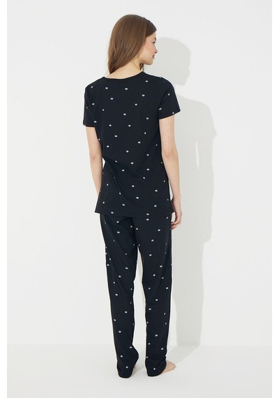 Siyah İnci Siyah Kısa Kollu Pamuklu Pijama Takımı
