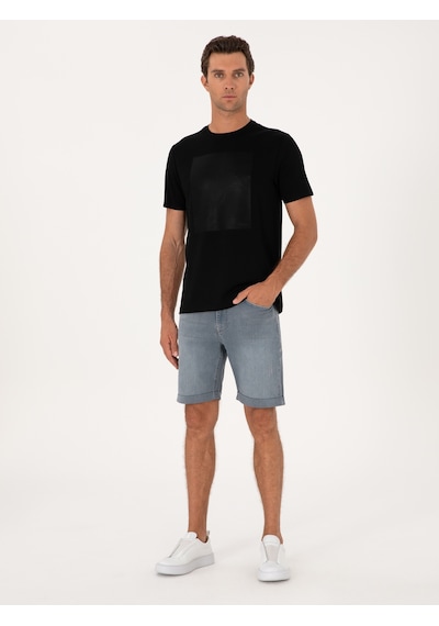 Siyah Regular Fit Baskılı Bisiklet Yaka T-shirt
