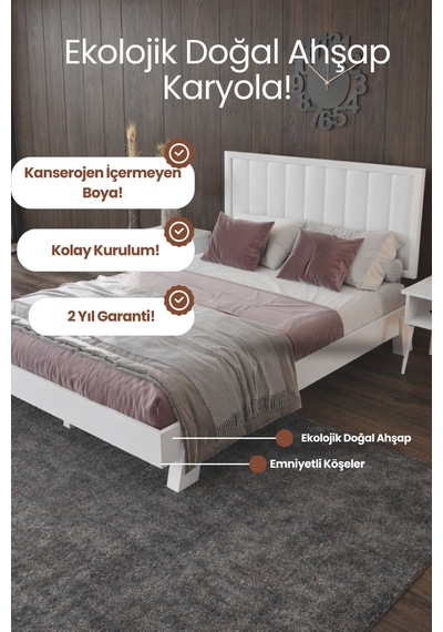 Renazzo Hüma Dikey Başlıklı Masif Ahşap Karyola Vernik 140x190 Vernik - 140 X 190
