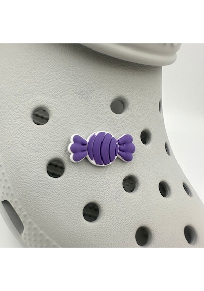 Crocs Terlik Süsü Ve Aksesuarı , Çanta Süsü Jibbitz 3d Kabartma Şeker 04 Görsel Figür Aksesuar Mor-beyaz