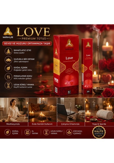 Mahur Love Premium Çubuk Tütsü 120 Adet 6 Kutu X 20 Çubuk, Hoş Kokulu Ortam Tütsüsü, Ev, Ofis, Meditasyon, Yoga Ve Spa