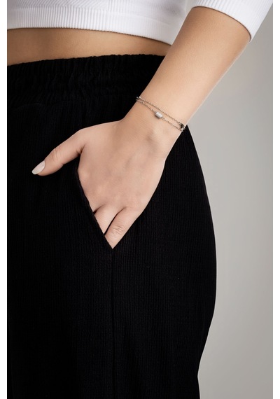 So Chic Minimal Stil 18 Ayar Beyaz Altın Kaplama 19 Cm Gümüş İkili Bileklik
