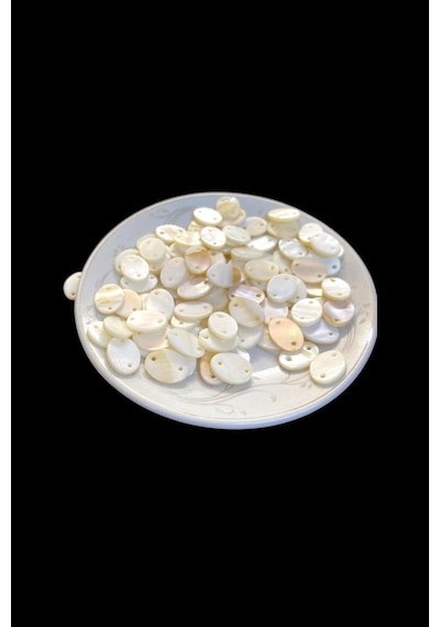 10x14 Mm Oval Çift Delikli Krem Pul Doğal Taş Boncuk 25 Adet