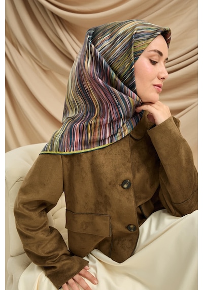 Silk Home Twill İpek Eşarp 11484-32 Petrol Yeşili, Yağ Yeşili, Sarı, Pembe, Yavruağzı