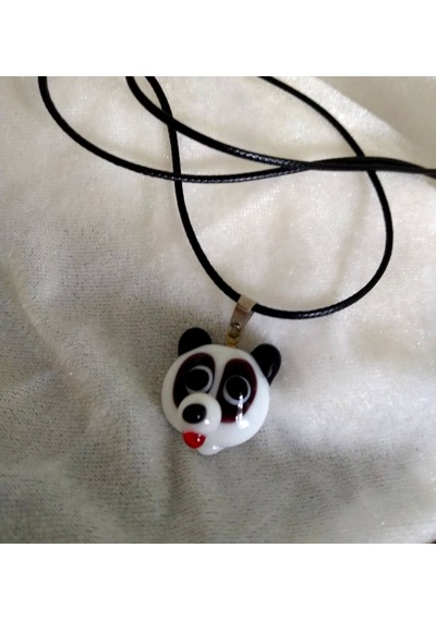 Handmade El Yapimi Murano Cam Kolye-Panda Modeli Gümüş
