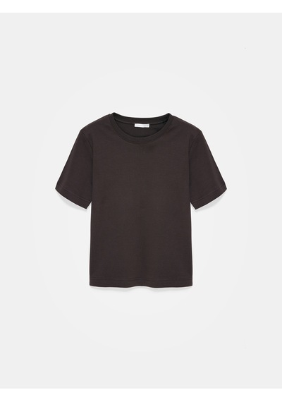 Dilvin 31763 %100 Pamuk Bisiklet Yaka T-shirt-koyu Kahve Kahverengi