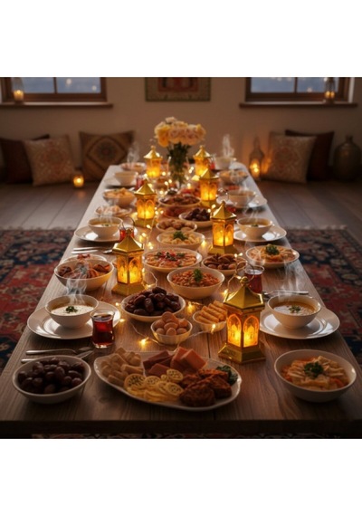 Ramazan Temalı Altıgen Kubbe Led Lamba Altın