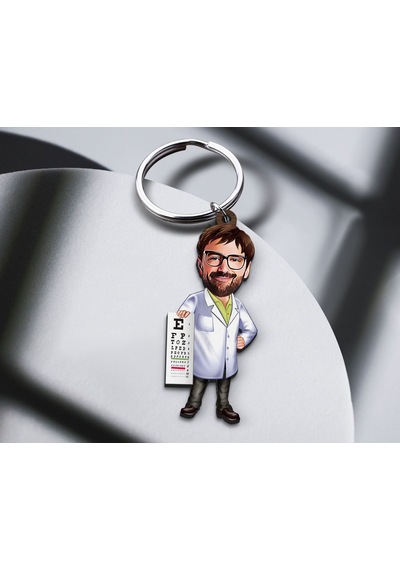 Bk Gift Kişiye Özel Doktor Karikatürlü Ahşap Anahtarlık-8 Sevgiliye Hediye, Arkadaşa Hediye, Doğum Günü Hediyesi