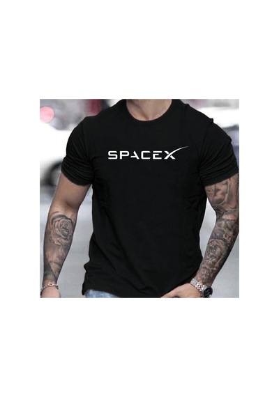 Caddemia Yaz Moda Rahat Gevşek Büyük Boy Spacex Mektup Desen Baskılı Yuvarlak Yaka Kı Siyah 2XL Caddemia Yaz Moda Rahat Gevşek Büyük Boy Spacex Mektup Desen Baskılı Yuvarlak Yaka Kı Siyah 2XL