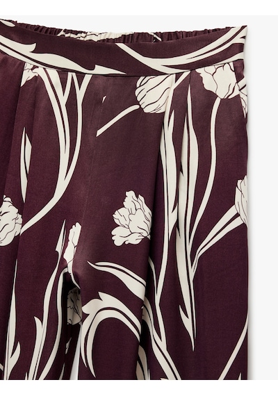 Koton Cepli Floral Desenli Yüksek Bel Saten Palazzo Pantolon Bordo Desenli 6wak40126uw Bordo Desenli
