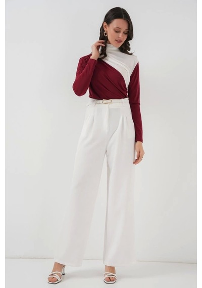 Defymoda 940 Büzgü Detaylı Sandy Bluz - Bordo Bordo