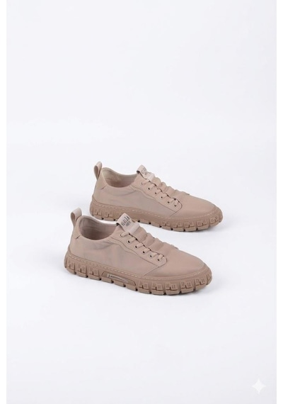 Guja 26y518 Rahat Desenli Kauçuk Taban Tekstil Lastik Bağcıklı Sneaker Erkek Ayakkabı Bej
