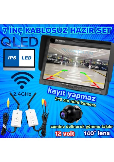 Kablosuz 7 İnç Monitör 19 Mm Ultra Mini Araç Görüş Kamerası 12 V Kayıt Yapmaz