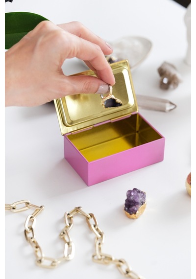 Pembe & Gold 94 X 59 X 36 Mm - Premium Metal Hediye, Takı Ve Saklama Kutusu