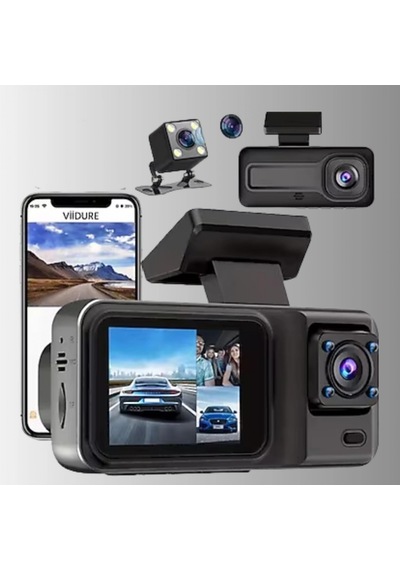 3 Kameralı Araç İçi Dashcam Ön Full Hd, Arka Ve İç Kamera Wi-fi, Ir Gece Görüş, G-sensor