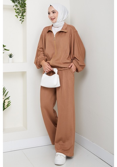 Bestenur Fermuarlı Oversize Takım 1595 - Vizon Vizon