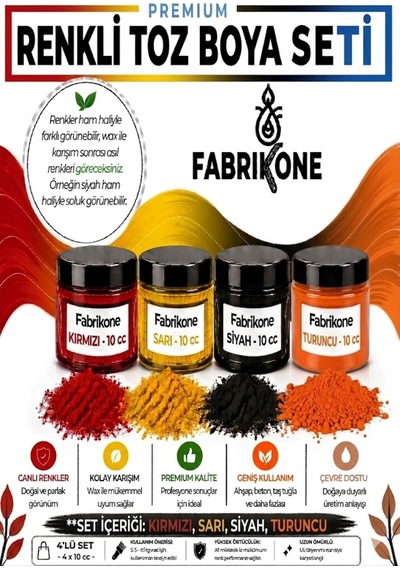 Toz Mum Boyası Seti 10 Cc 4 Lü Soya & Parafin Wax Için Kırmızı, Sarı, Siyah, Turuncu Bkfab4ksrst10g Karışık