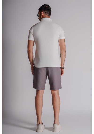 Braccas Erkek Yandan Cepli Beli Lastikli Keten Dokulu Relaxed Fit Jogger Şort Antrasit Antrasit