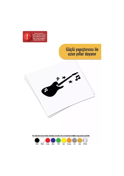 Nota Ve Gitar - Araç, Oto, Laptop, Duvar Uyumlu Sticker 20 10 Cm