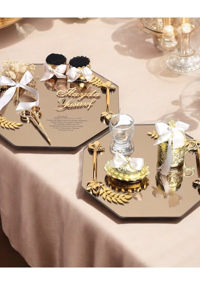 Affinity Sekizgen Gold Söz Nişan Tepsisi Beyaz Beyaz