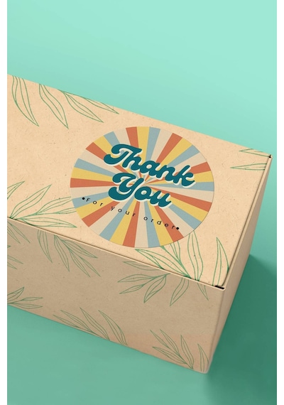 Thank You Botanik Desenli Kargo Paket Sticker Etiketi 3x3cm St2060 Çok Renkli