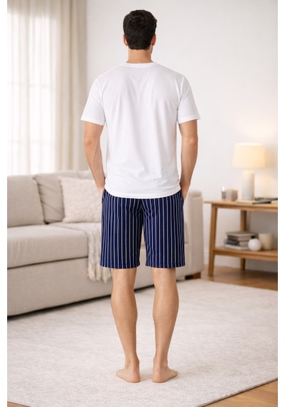 Jiber %50 Modal %50 Pamuk Bisiklet Yaka Erkek Kısa Kollu Şortlu Pijama Takım 15321 Beyaz