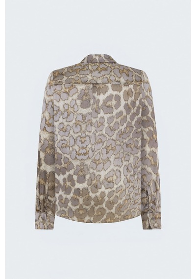 Sateen Leopar Desenli Klasik Gömlek - Bej-137840