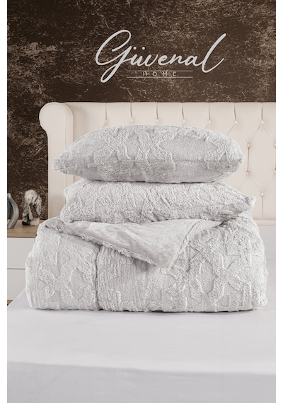 Vome Çantalı Jakarlı Çift Taraflı Wellsoft 230 X 250 Cm Battal Boy Yorgan Seti 1 Yorgan + 2 Yastık Kılıfı Yumuşak Dokulu Kabarık Kışlık Yorgan Çeyizlik Gri