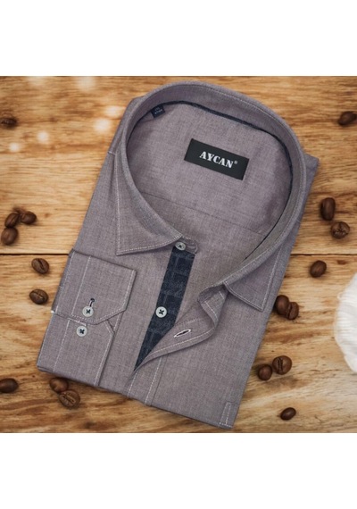 Pamuklu Uzun Kollu Capuccino Erkek Gömlek Regular Kalıp -9918 Cappuccino