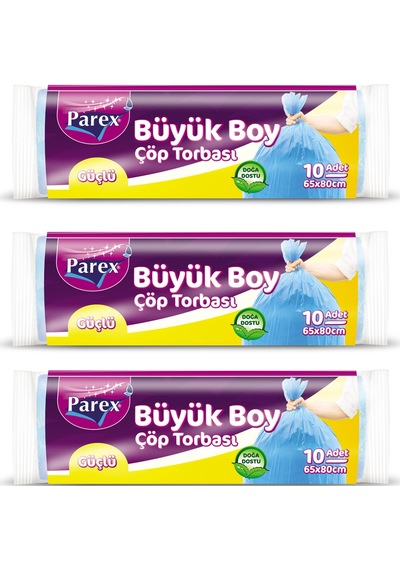 Güçlü Çöp Torbası Büyük Boy 10'lu 65 X 80 Cm Üçlü Set