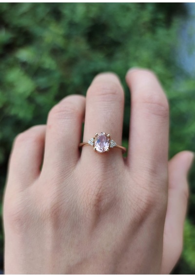 Morganite Yan Taşları Pırlanta Yüzük- Ak1304
